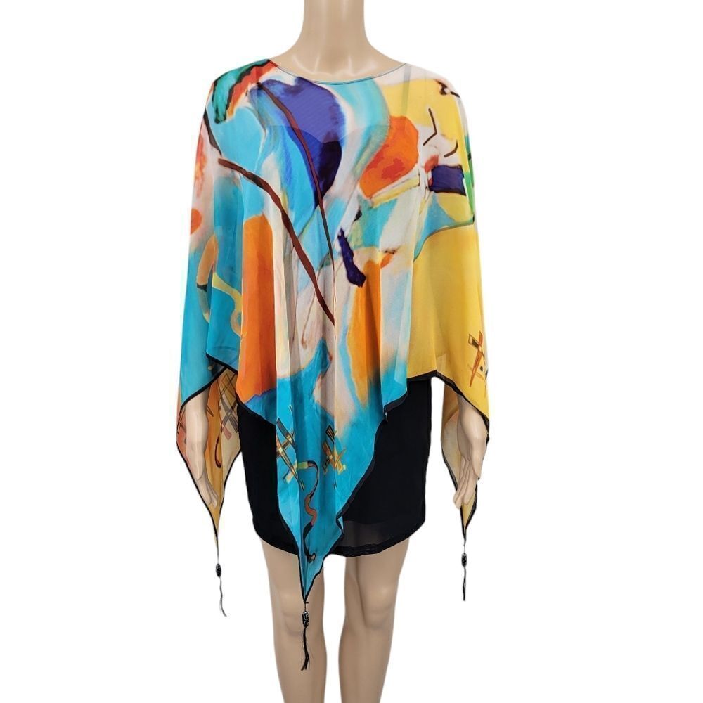Abstract Print Lightweight Poncho - Multicolor - Picture 2 of 13